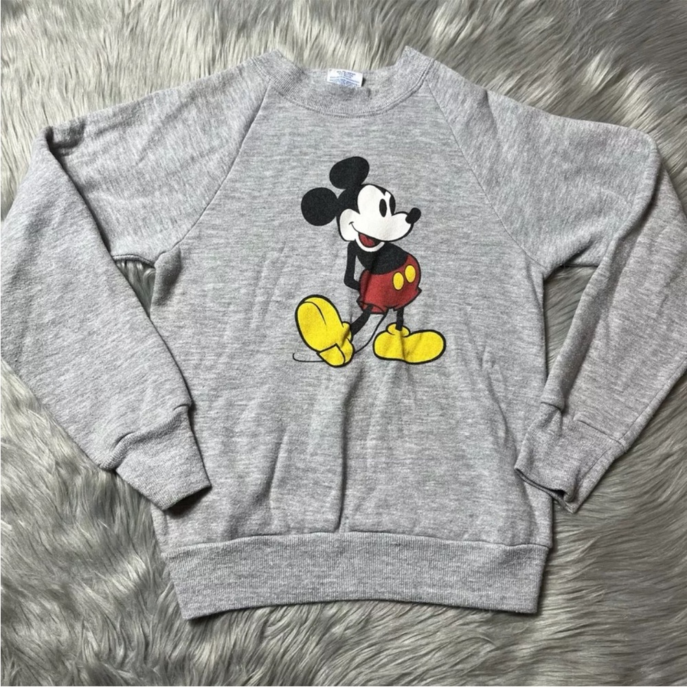 Vintage 80s Disney Gray Mickey Mouse Kids Sweater